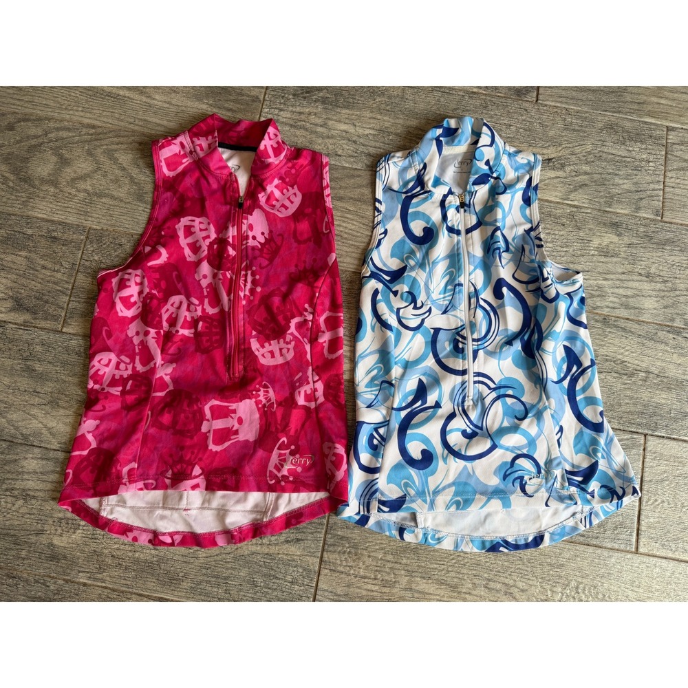 Terry Cycling Jersey Lot of 2 Tank Tops small Sleeveless Quarter Zip Golf Womens